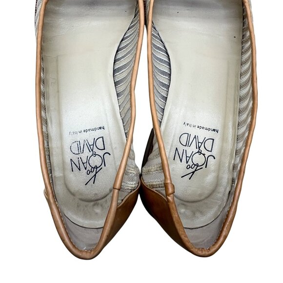 Vintage Joan David Women’s Tan/Brown Leather & Fabric Striped Low-Heel Flats Sz - Picture 5 of 8